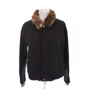 Patterson J Kincaid White FOX FUR Collar 3pc Black Utility Jacket Womens Sz S